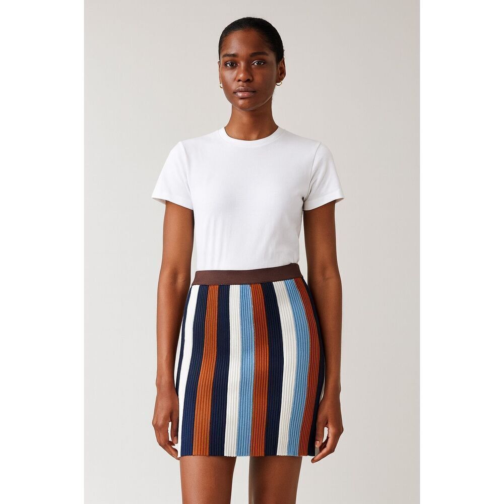 PH5 Striped‎ Ribbed Knit Mini Skirt Brown Multicolor Size 5/US 2